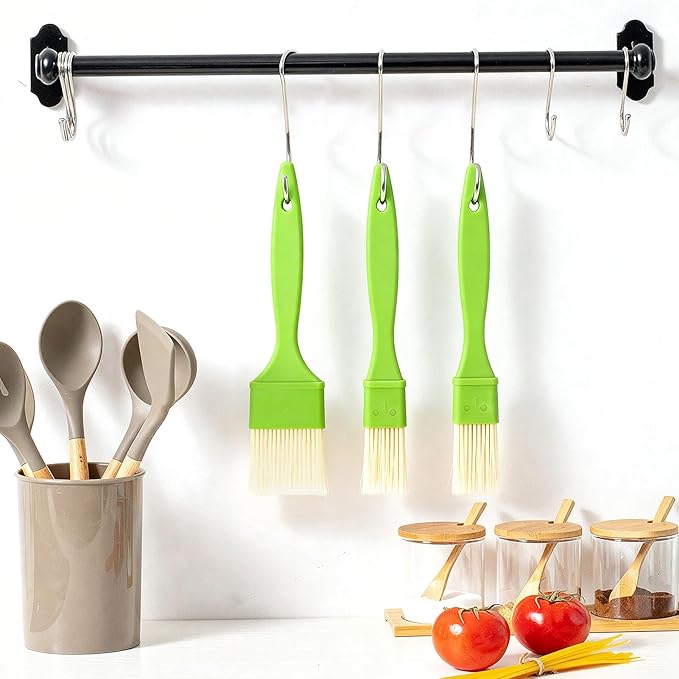 3 Pcs Pastry Brush Set, 1/1/2 inch Bristle Basting Brushes for Cooking, Heat Resistant, Kitchen Brush for Oil, BBQ Grill, Butter Sauce, Baking, with Hang Hole Design Green