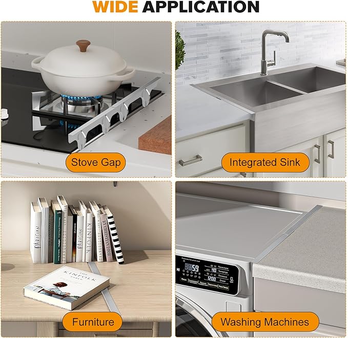 Stove Gap Covers - 304 Stainless Steel Oven Side Gap Filler, 2 Pack Stove Gap Filler Retractable Length 13.8" to 27.5", Spring Clip Design Fitting Gap Strong Guard Between Stove Top & Counter - Silver