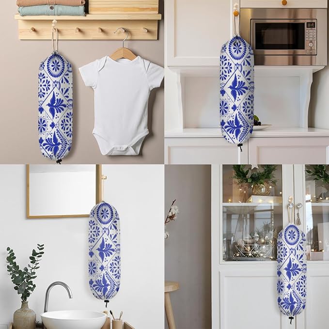 Mexican Talavera Bird Mandala Boho Plastic Bag Holder, Wall Mount Grocery Bag Holder Plastic Bag Dispenser Garbage Bag Organizer Shopping Bags Carrier for Home Kitchen Decor, Gifts for Women Mom
