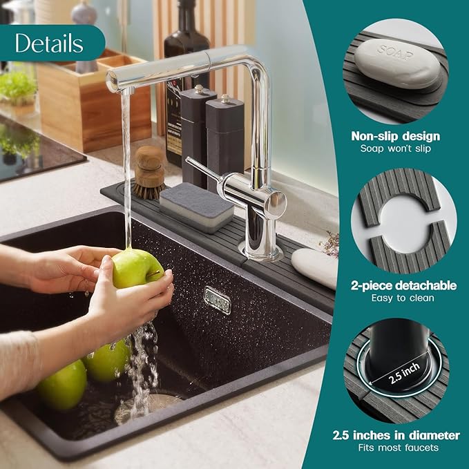 Diatomite Stone Sink Candy - Instant Dry Stone Sink Tray around Faucet, Prevents Moisture Buildup - Faucet Splash Guard for Bathroom Counter (Dark Grey, 20" x 3.9")