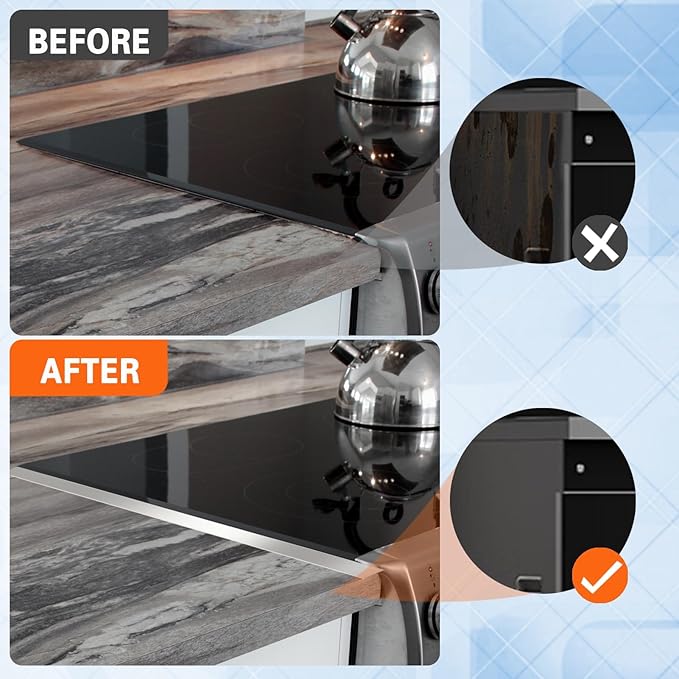 Stove Gap Covers Stainless Steel, 2 Pack Stove Gap Filler Easy Retractable Length 13.8" to 27.5", Width 0.79" ALMCALS Range Trim Kit, Heat Resistant Guard Between Stove Top & Counter