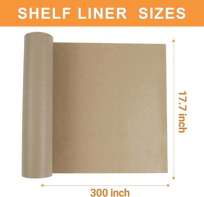 Cabinet Shelf Liner Khaki 17.7 inch Wide - Waterproof Pantry Cabinet Liner - Easy to Cut Kitchen Drawer Mat 17.7" x 300 Inch
