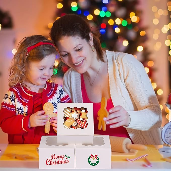 Moretoes 120pcs White Bakery Boxes, 4x4x2.5 Inch Cookie Boxes with Window for Small Cake, Treats, Donuts, Candy