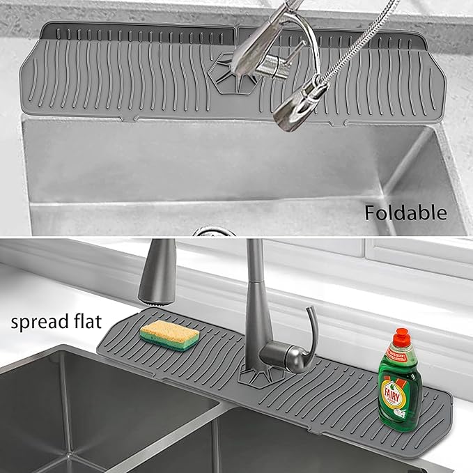 Kitchen Sink Splash Guard -24" x 5.8'' Silicone Sink Mat Splash Guard fit for Countertop, Bathroom,Farmhouse,RV by EBIGIC (Grey)