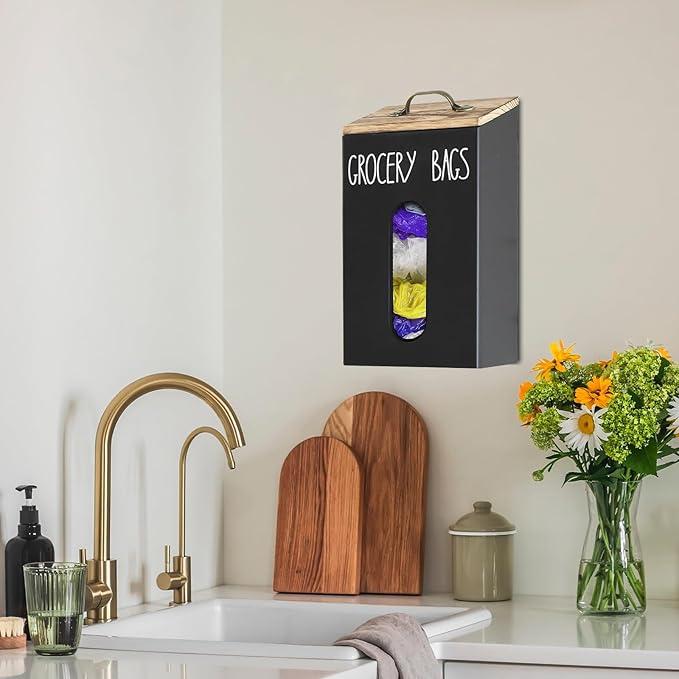 Farmhouse Grocery Bag Holder for Plastic Bags,Plastic Bag Holders for Grocery Bags,Bag Holder for Plastic Bags Groceries Store with Lid,Plastic Bag Holder Under Sink for Kitchen Storage Organization