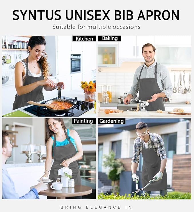 Syntus Apron for Men Women, Adjustable Cooking Kitchen Chef Aprons with 2 Pockets