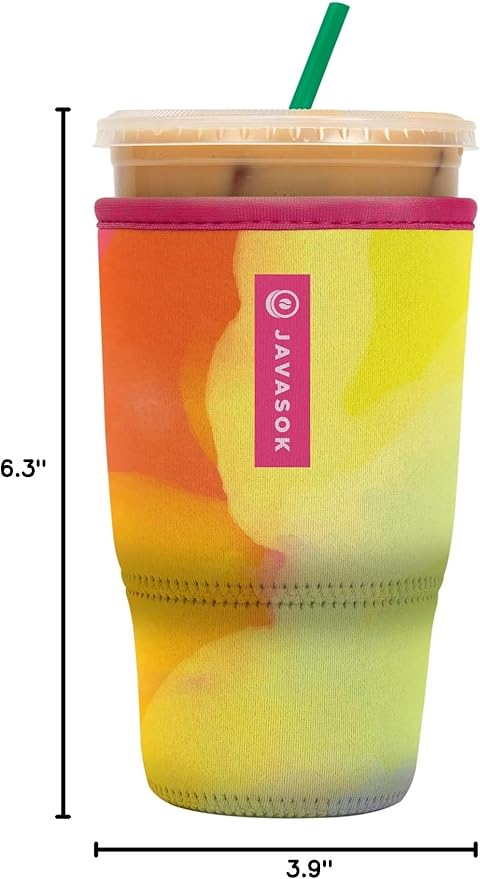Sok It JavaSok Iced Coffee & Cold Soda Insulated Neoprene Cup Sleeve (Color Burst, Large: 30-32oz)