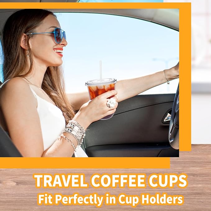 Alaeseje 50 Pack Clear Plastic Cups with Lids and Straws,16 oz Disposable Iced Coffee Cups,PET Crystal Cups,Round Bottom To Go Cup for Iced Coffee Juice Smoothie Cold Beverage