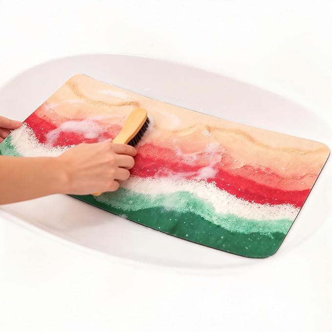 Summer Nautical Dish Drying Mat: 12’’x20’’ Red Green Absorbent Dish Drying Pad, Non-Slip Bar & Coffee Mat, Counter Protector for Holiday Aesthetic Home Kitchen Decor - Ocean Beach Coastal Theme Mat