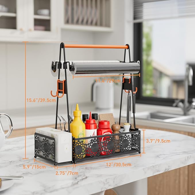 EKNITEY Outdoor Grill Caddy Organizer: Camping Kitchen Accessories Rack With Paper Towel - Utensil Condiment Storage For Patio Camper BBQ Party RV