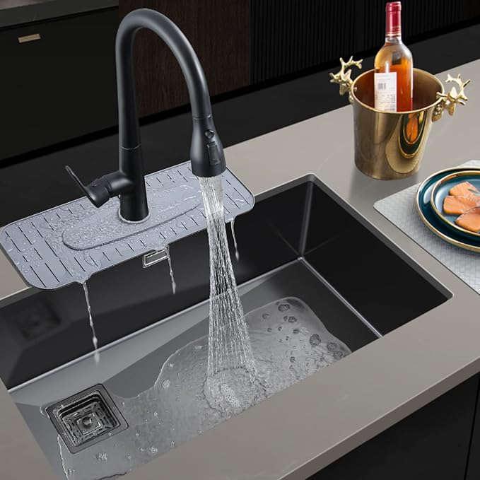 Silicone Faucet Mat, Kingmall Kitchen Faucet Mat Silicone Faucet Drip Catcher for Kitchen Faucet Drip Catcher, Tailor-Made for Faucets with 1cm(0.4 Inch) Deck Plate【Light Grey】
