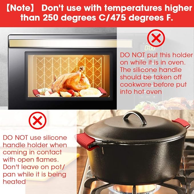 Silicone Assist Hot Pan Handle Holder Hot Skillet Handle Covers Pot Holder Sleeve Cast Iron Skillets Nonslip Heat Resistant for Enameled Griddles Casserole Frying Pans Cookware(4PACK) (Red)