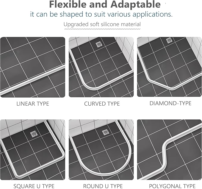 67Inch Shower Threshold Water Dam, Self-Adhesive Silicone Shower Barrier Water Stopper Shower Door Bottom Seal Strip Shower Splash Guard for Bathroom Kitchen Bathtub