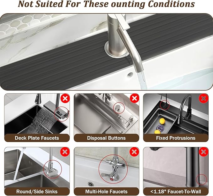 Fast Drying Faucet Mat for Kitchen Sink - 24 Inch Quick Dry Stone Diatomite Faucet Splash Guard & Drip Catcher with Sponge Foot Pads for Kitchen Sink, Bathroom Tray Counter Prevents Moisture Buildup