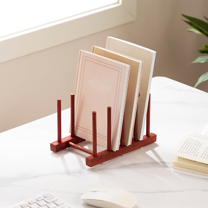HBlife 2pcs Padauk Wooden Dish Drying Rack - Home and Kitchen Organizer for Cups, Bowls, Pots, Lids, Cutting Boards & Plates Space-Saving for Cabinets Counters (4 Slots)