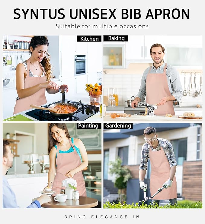 Syntus Apron for Men Women, Adjustable Cooking Kitchen Chef Aprons with 2 Pockets