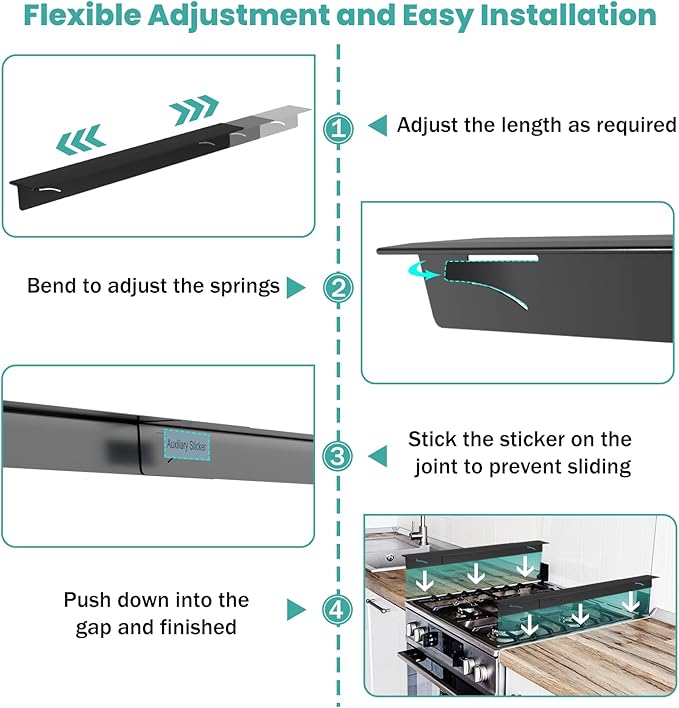 Stove Gap Covers,Stove Gap Filler Stainless Steel,13.8'' to 27.5'' Adjustable Length (2PCS),Range Trim Kit,Oven Stove Gap Guard Between Stovetop and Counter,Easy to Clean Heat Resistant, Black