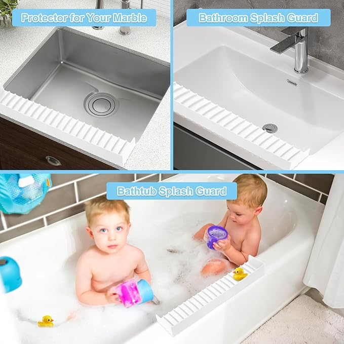 Silicone Faucet Splash Guard 4" x 30", Faucet Water Catcher Mat, Longer Silicone Sink Mat for Kitchen, Bathroom, Laundry Room, Farmhouse for Quartz Kitchen Sink(Transparent White)