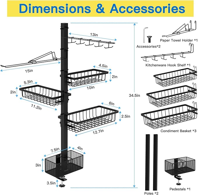 Griddle Caddy Organizer for Blackstone Griddle Accessories, for Husband & Dad & Him, Outdoor Kitchen Accessories, BBQ Grill Picnic Utensil Condiment Caddy with Paper Towel Holder