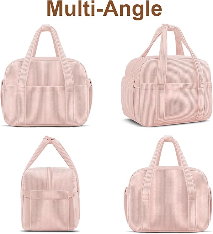 KUBYA Corduroy Lunch Box Lunch Bag for Women Men, Cute Strawberry Small Insulated Reusable Work Leakproof Simple Lunch Boxes Tote Bag Adults Cooler Bag