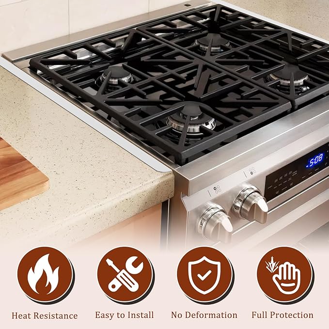 Stainless Steel Gap Covers - Oven Gap Filler Kit 23.4" Between Stove & Counter Top - Heat Resistant Slide-in Range Trim Guard for Seamless Kitchen Accessories Easy Clean (White)