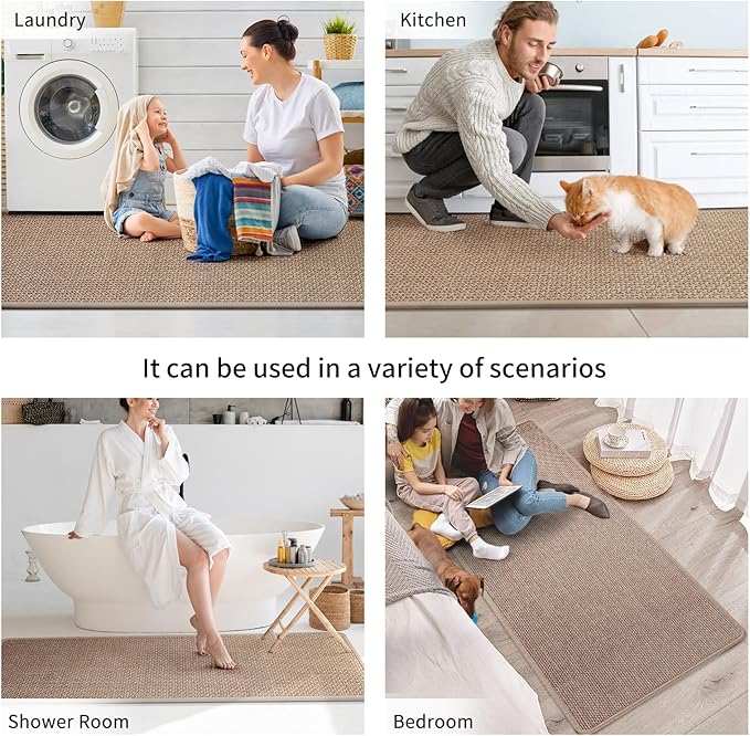 Kitchen Mat Set of 2 PCS, Cushioned Non Slip Rugs for Kitchen Floor, Absorbent Runner Comfort Standing Mats Washable for Kitchen,Floor,Office, Home (Brown 17x30+17x59)