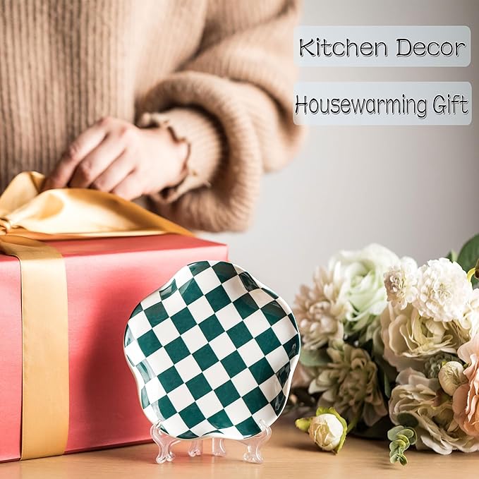 Checkered Spoon Rest for Kitchen Counter, Cooking Spoon Holder for Stove Top, Large Utensil Spatula Rest Tray, Cute Kitchen Gadgets Gift for Housewarmings Weddings