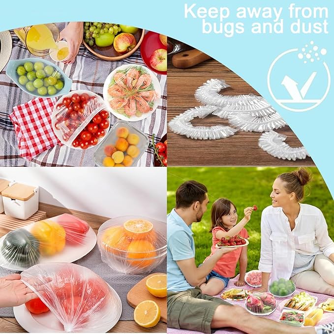 300pcs Plastic Bowl Covers Food Cover, Food Fresh Keeping Bags Elastic Reusable Plastic Stretch Elastic Food Storage Covers Kitchen Dining Plate Bread Proofing Universal Kitchen Wrap (White-L)