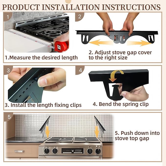 2 Pack Stainless Steel Stove Gap Covers, Kitchen Stove Gap Fillers, Heat Resistant Stove Guard Between Stove and Countertop, Snap-on design prevents shifting, adjustable from 13.8" to 26.8 "