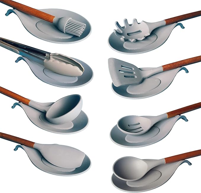 Silicone Spoon Rest for Stove Top Set of 3 – HEAT RESISTANT DISHWASHER SAFE Kitchen Utensil Holder for LARGE Utensils - Won’t Break - Non-Slip - Ideal for Glass & Induction Cooktops - for Home Cooks