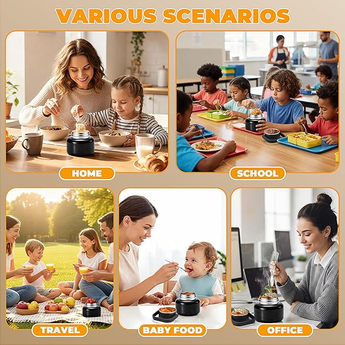 Soup Thermo for Hot Food, 16.9 oz Vacuum Insulated Food Jar with 316 Stainless Steel Interior, Spoon, Bowl Lid & Non-Slip Base for School Office