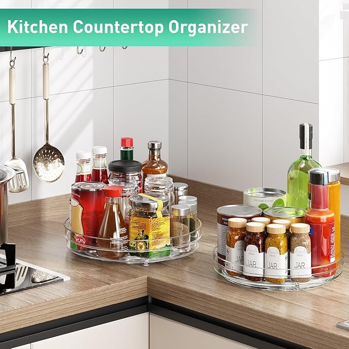 2 Pack Lazy Susan Organizer, 10.7" Lazy Susan Turntable for Cabinet, Refrigerator Organizer and Storage for Pantry, Closet, Countertop, Non-Skid Fridge Organizers