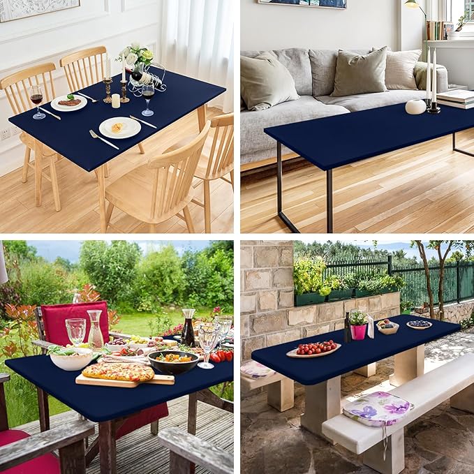 NEWISHER Fitted Rectangle Tablecloth 42 x 72 Inch Elastic Table Cloth Stretch Spandex Table Cover Navy Washable Polyester Table Top Cap Cover for Dining Picnic Camping Indoor and Outdoor