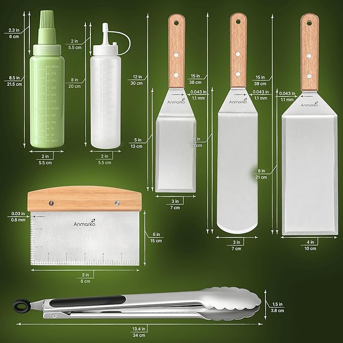 Metal Spatula Set - Griddle Accessories kit - Grill Flat Spatula Pancake Flipper Hamburger Turner - Metal Utensil Great for BBQ Grill Flat Top - Cast Iron Griddle Accessories - Commercial Grade