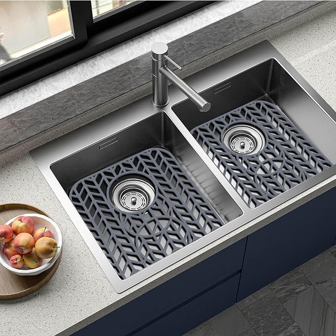 Sink Protectors for Kitchen Sink 12x11 & 13x11,Silicone Kitchen Sink mats Protector for Bottom of Farmhouse Sink(13.58"×11.6" Gray 2PCS)