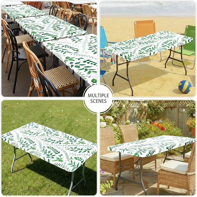 Smiry Spandex Fitted Tablecloth for 4 Foot Rectangle Tables, Washable Picnic Table Cover with Elastic, Stretch Reusable Table Cloth for Outdoor, Camping, Dining & Kitchen (Leaf, 30"x48")