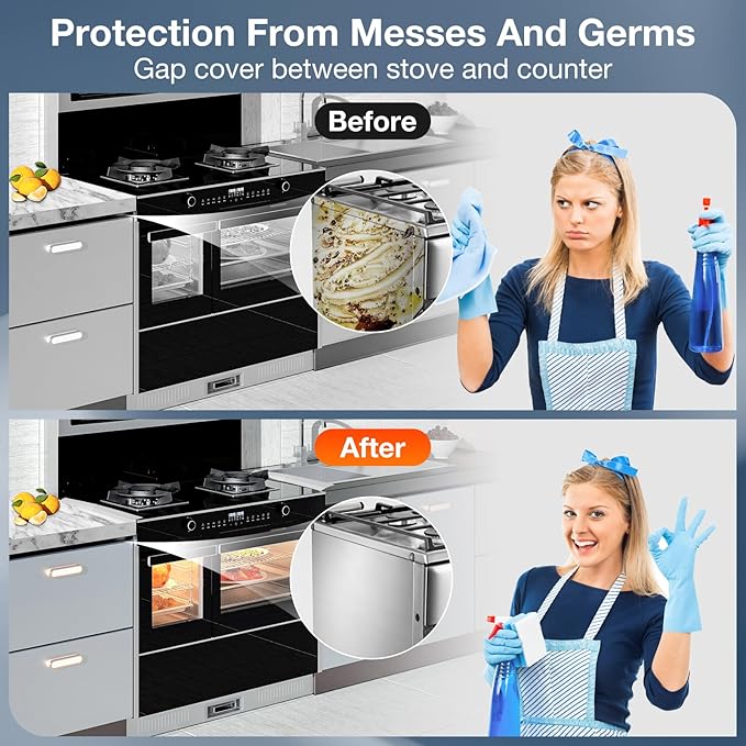 16.5"-33" Stove Counter Gap Covers, Stainless Steel Stove Gap Guard, Cooktop Trim Kit, Stove Gap Guards, Oven Gap Filler, Heat Resistant & Effectively Protect Stove Gap Filler,White(2PCS)