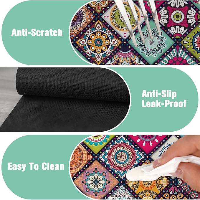 2 Pack 2 Pack Kitchen Sink Splash Guard Faucet Mat 15" X 5.5" Mandala Absorbent Fast Drying Mat Faucet Draining Mat Sink Splash Guard Behind Faucet Drip Catcher for Kitchen Bathroom