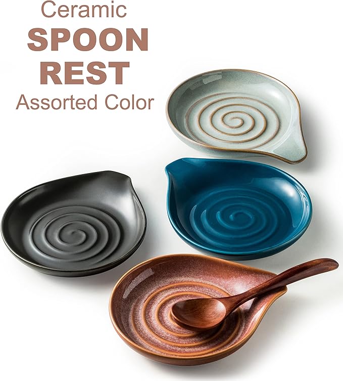 Spoon Rest, Porcelain Drip Tray for Multiple Utensils, Cooking&Large Spoon Holder for Stove Top, Modern Farmhouse Kitchen Decor Utensil Holder for Spoons, Ladles, Tongs&Spatula, Black