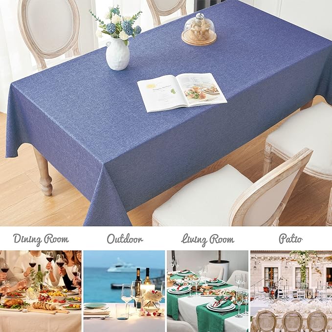 Veblandy Rectangle Tablecloth Linen Textured Waterproof & Stain Resistant Table Cloth Wrinkle Free Decorative Fabric Farmhouse Table Cover for Dining/Party/Buffet/Wedding, 60 x 84 Inch, Demin Blue