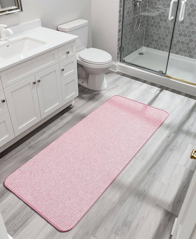 Bath Mat,Ultra Thin Bathroom Runner Rugs,Large Bath Mats for Bathroom,Quick Dry,Non-Slip,Machine Washable,Low Pile,Bath Rug,Shower Outside,Sink,Home Decor Accessories.Pink,2'x5'(24x60inch)
