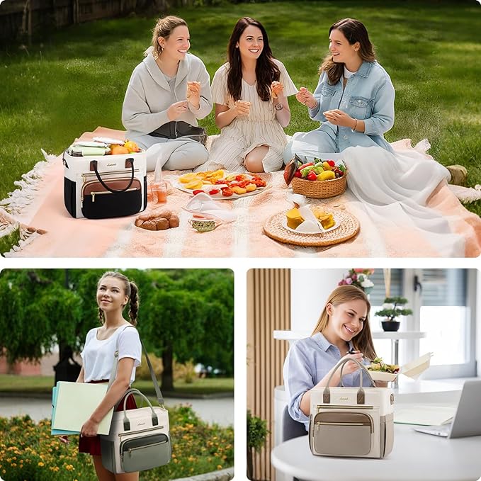 LOVEVOOK Insulated Lunch Bag Women,Wide Opening Adult Lunch Box Women with Cup Holder,X Large Leakproof Cooler Bag for Work Picnic Beach Family College Mom,Lunch Teacher Breast Pump Diaper Tote Bag