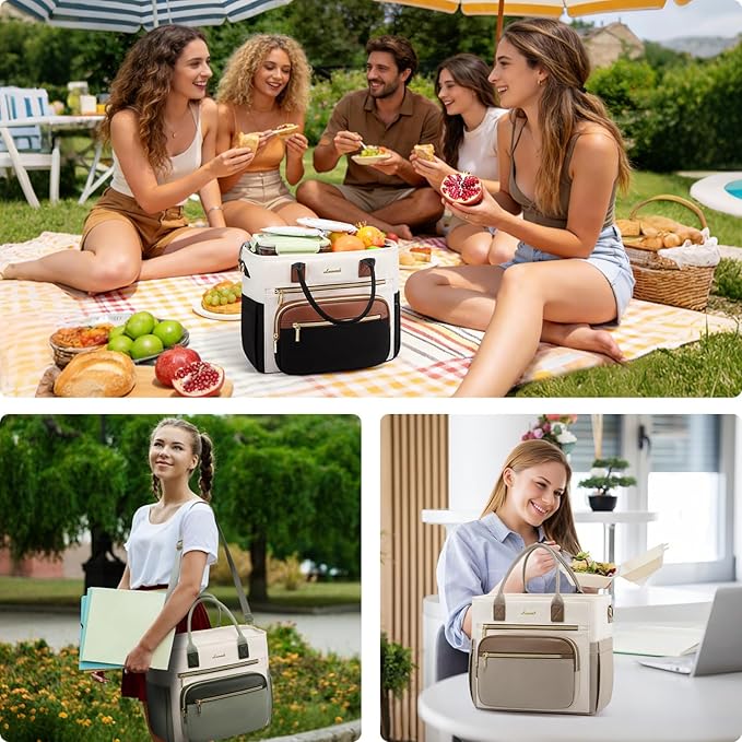 LOVEVOOK Insulated Lunch Bag Women,Wide Opening Adult Lunch Box Women with Cup Holder,Large Leakproof Cooler Bag for Work Picnic Beach Family College Mom Teacher,Lunch Box/Bag for Kids Girl Boy School