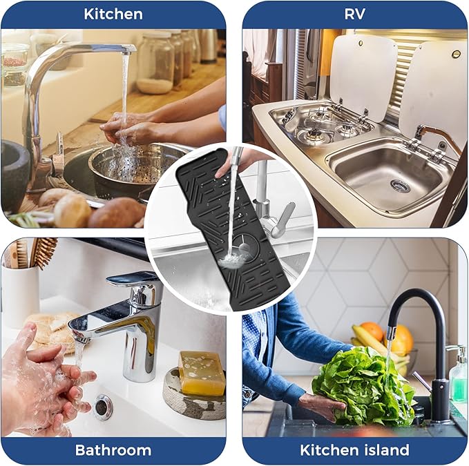 18" Kitchen Sink Faucet Splash Guard Plus Size Silicone Sink Faucet Drying Mat Faucet Handle Drip Catcher Tray Dish Sponge Holder Kitchen Sink Accessories Protector Home Organization Gadgets Organizer