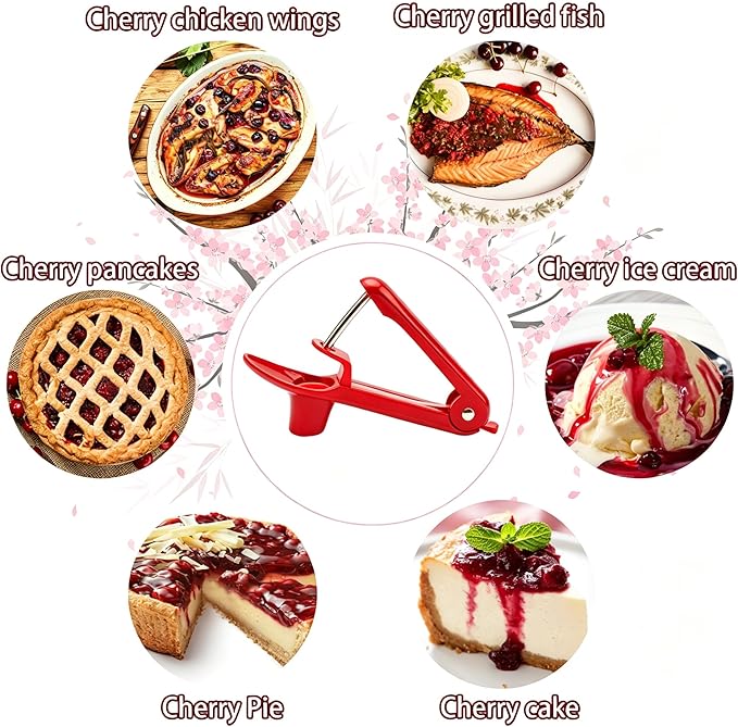 Cherry Pitter - Makmzoon Cherries Corer Cherry Remover Stainless Steel Cherry Pitter Tool for Making Cherry Jam(Red)