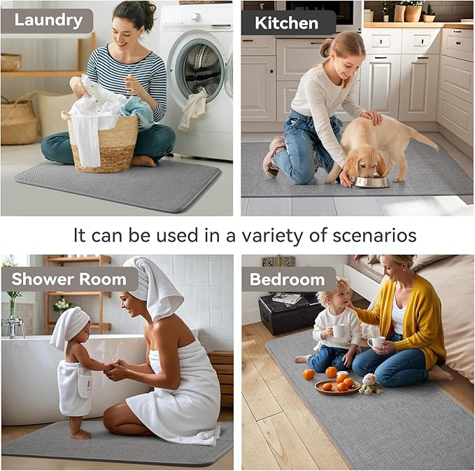 Kitchen Rugs Mat Non Slip Washable, Linen-Look 0.3" Thick Soft Cushioned Absorbent Kitchen Mats for Floor, Mild Anti-Fatigue Runner Rug Sink Mat Laundry Standing Mats, Easy Clean, Gray 17"x30"