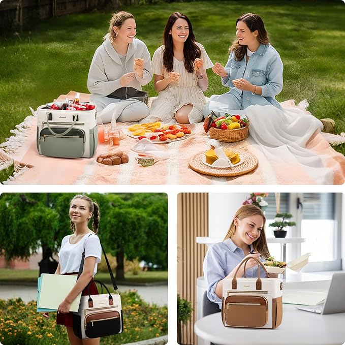 LOVEVOOK Insulated Lunch Bag Women,Wide Opening Adult Lunch Box Women with Cup Holder,Large Leakproof Cooler Bag for Work Picnic Beach Family College Mom Teacher,Lunch Box/Bag for Kids Girl Boy School