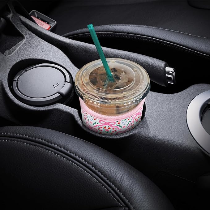 YR Reusable Neoprene Insulator Sleeve for Iced Coffee Cups, 3 Pack Coffee Coolies sleeves for Iced & Hot Drinks, Cold Beverage Cooler Compatible with Starbucks Coffee and More (Pink Bows)