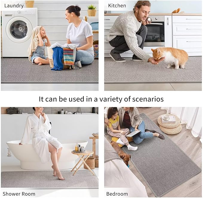 Kitchen Mat Set of 2 PCS, Cushioned Non Slip Rugs for Kitchen Floor, Absorbent Runner Comfort Standing Mats Washable for Kitchen, Office, Home Grey 17x30+17x47