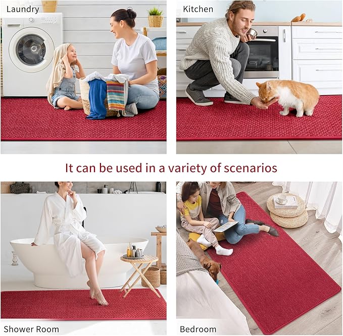 Kitchen Mat Set of 2 PCS, Cushioned Non Slip Rugs for Kitchen Floor, Absorbent Runner Comfort Standing Mats Washable for Kitchen, Office, Home Red 17x30+17x59